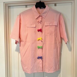 Aelfric Eden Unisex Pink and White Striped Shirt with Bows
